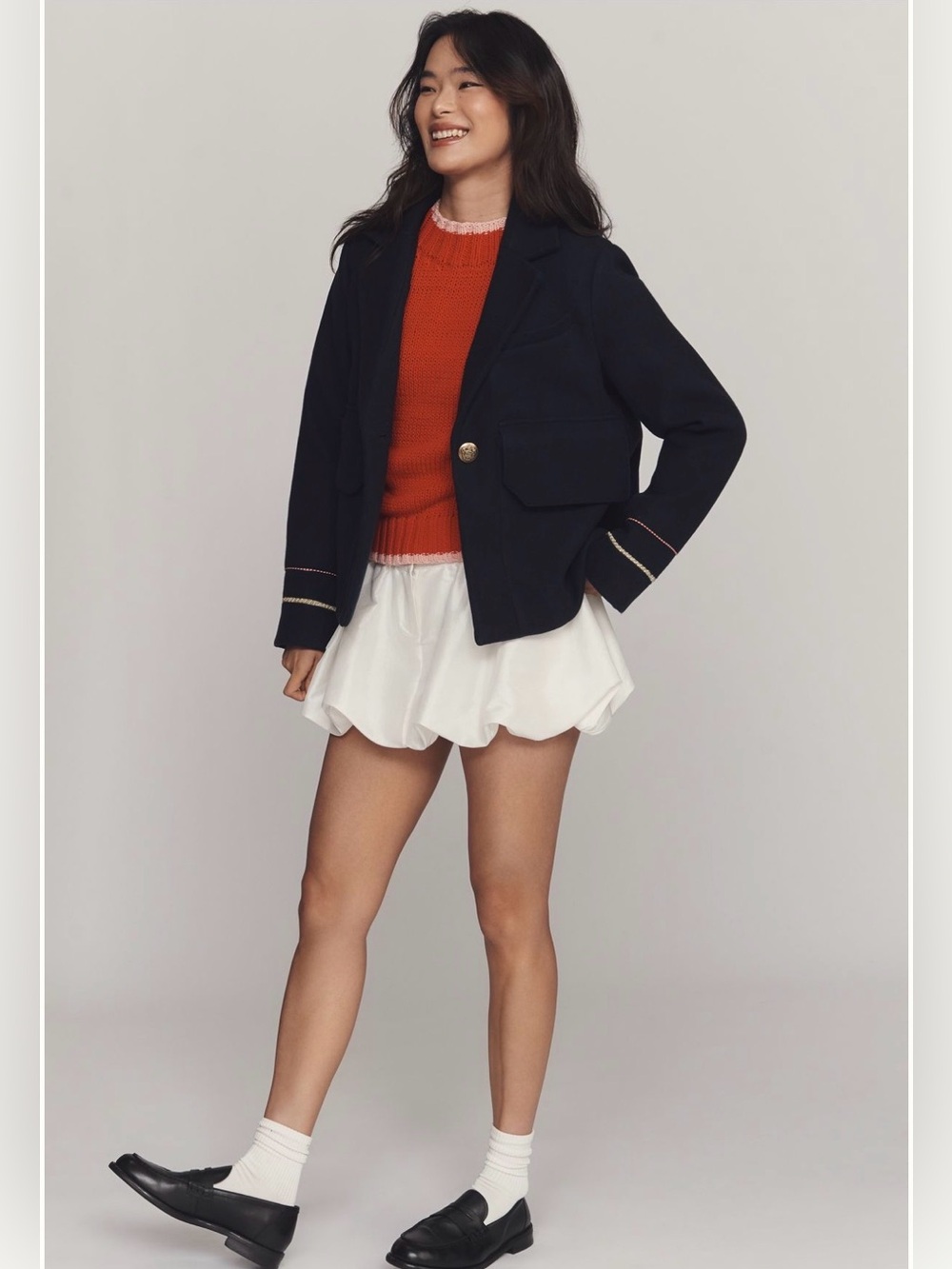 Maeve Anthropologie Heavyweight Swing Coat Navy Embroidered Cuff Size Small